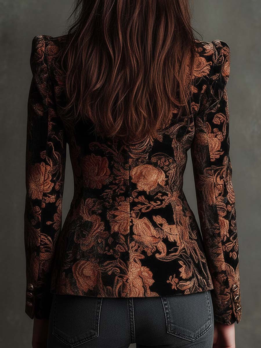 Schwarz-Bronze Blumen-Blazer