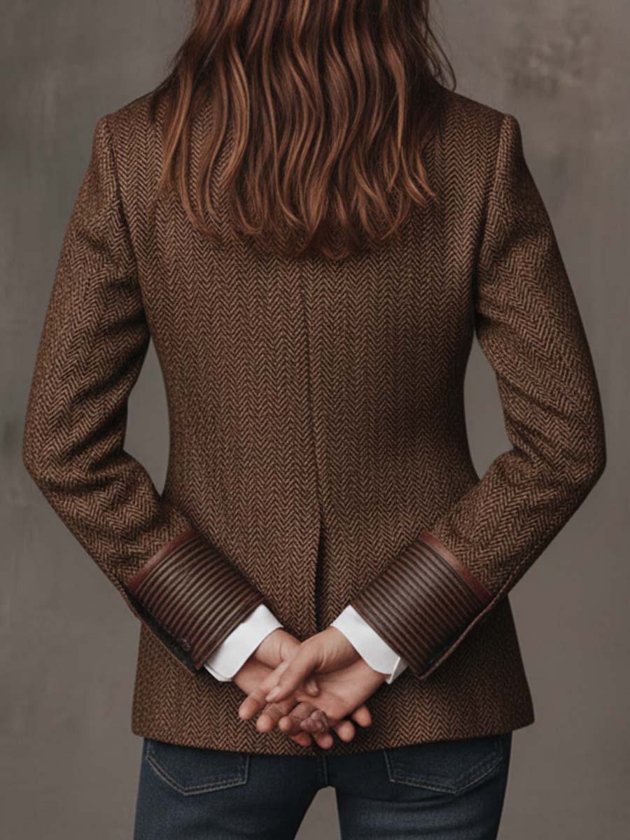 Fischgrät-Blazer mit Bedruckten Paneelen