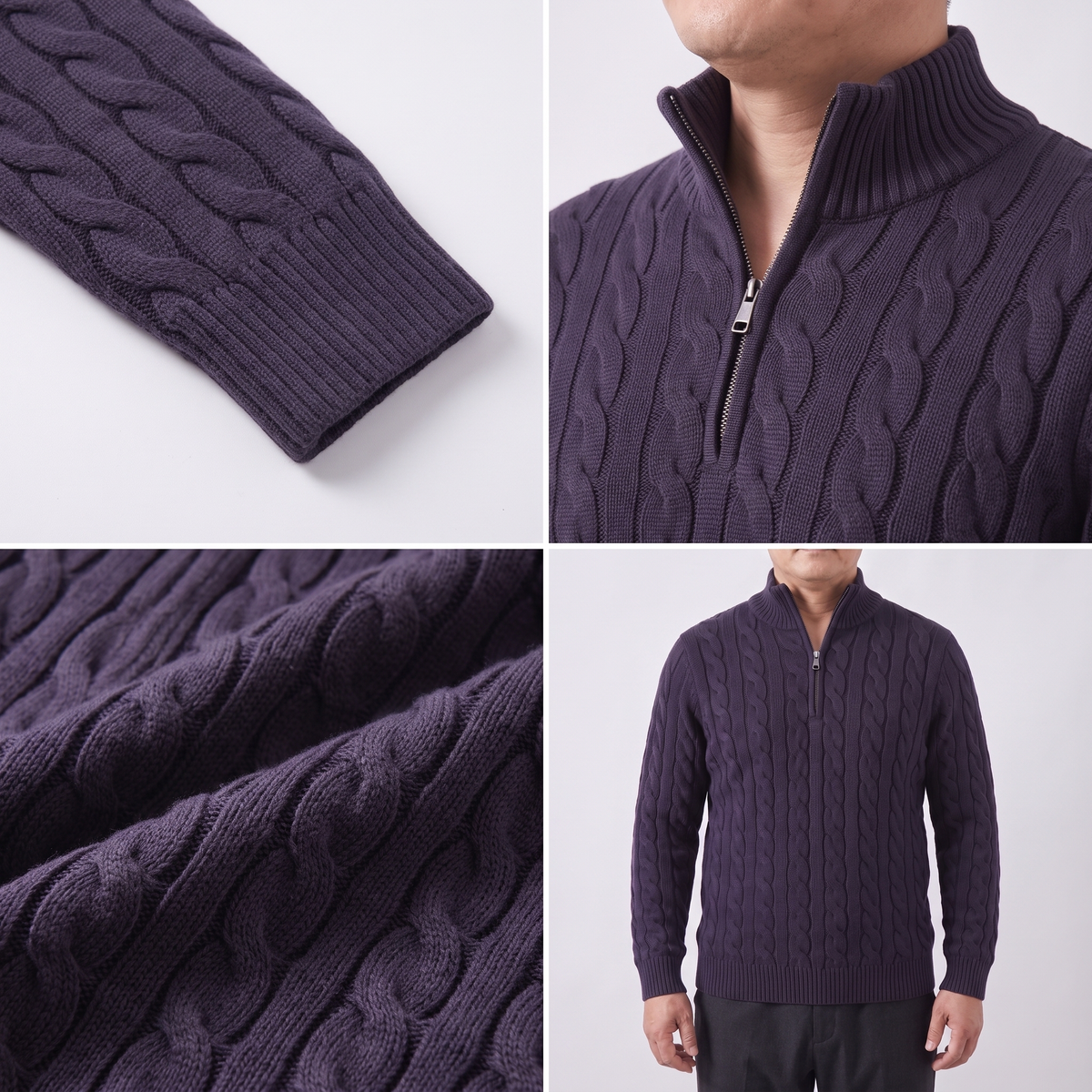 Zopfmuster-Pullover mit Reißverschluss