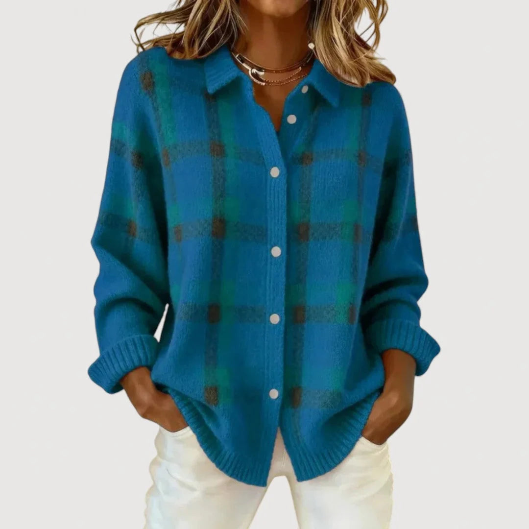 Karierte Strickjacke – Dunkelblau