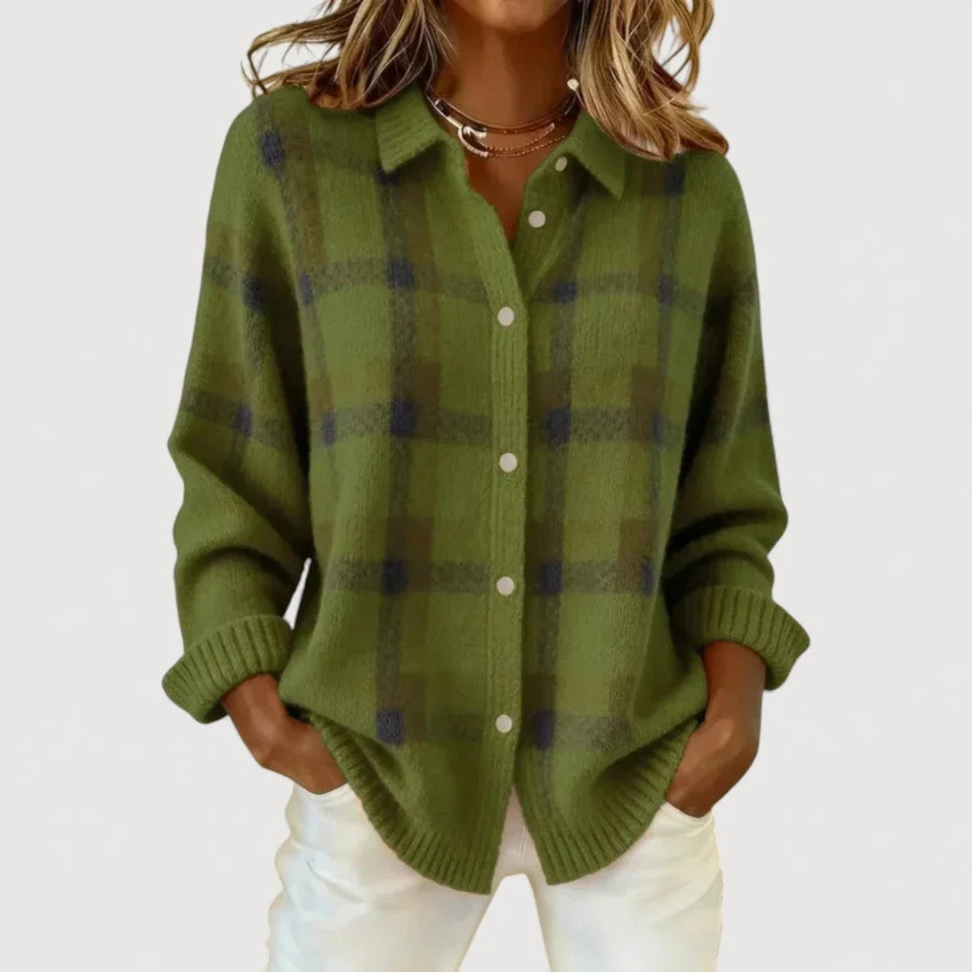 Karierte Strickjacke – Dunkelgrün