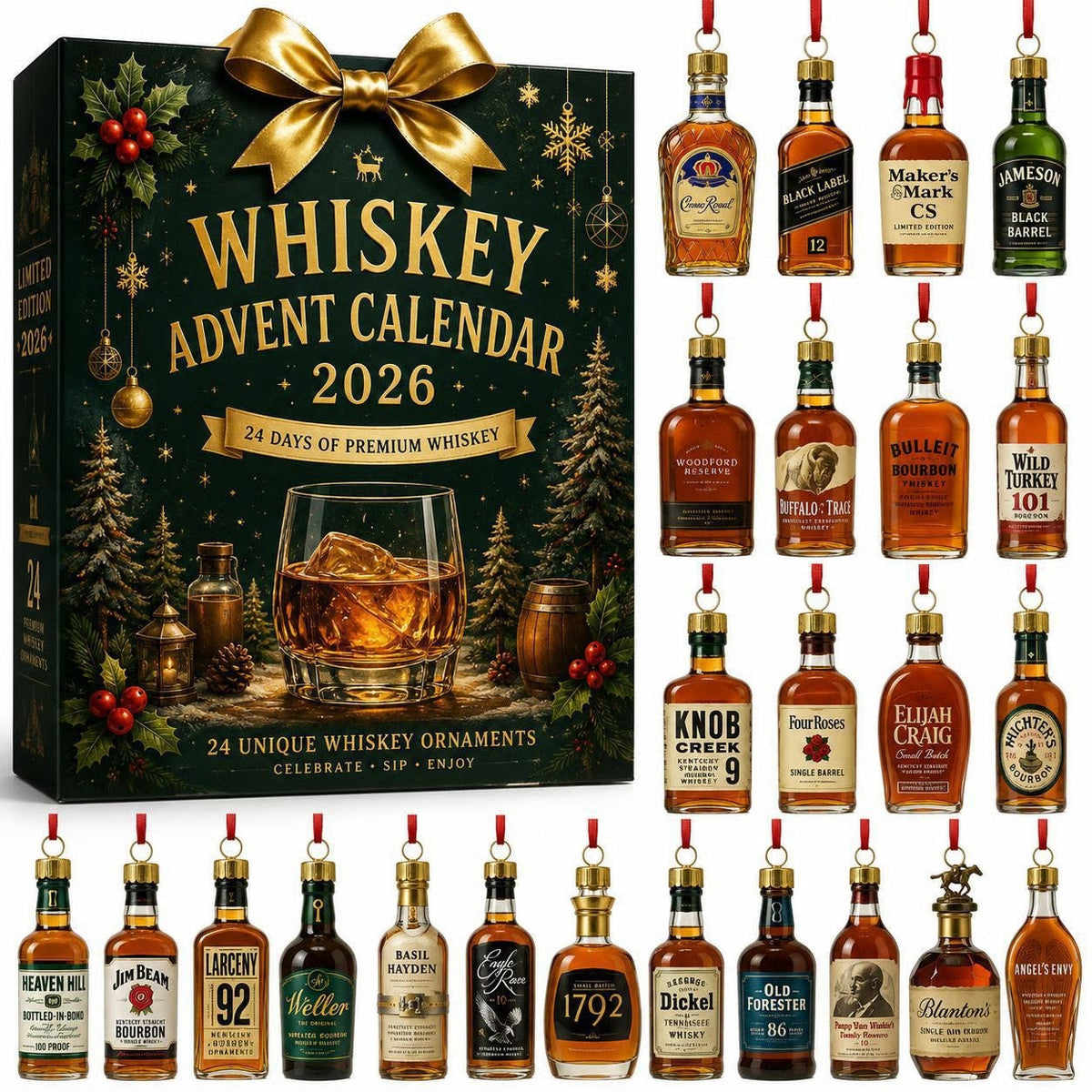Adventskalender für Kenner 2026 — 24 Mini-Flaschen-Anhänger