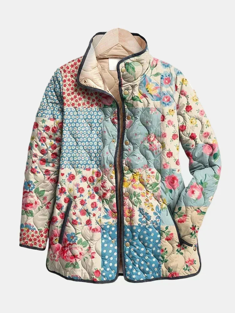 Gesteppte Jacke mit Blumen-Patchwork