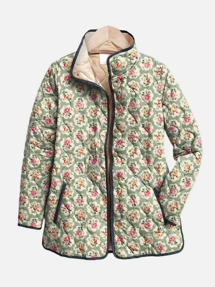 Gesteppte Jacke mit Künstlerischem Blumenmuster
