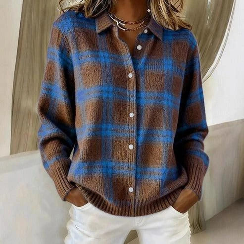 Karierte Strickjacke – Schokolade