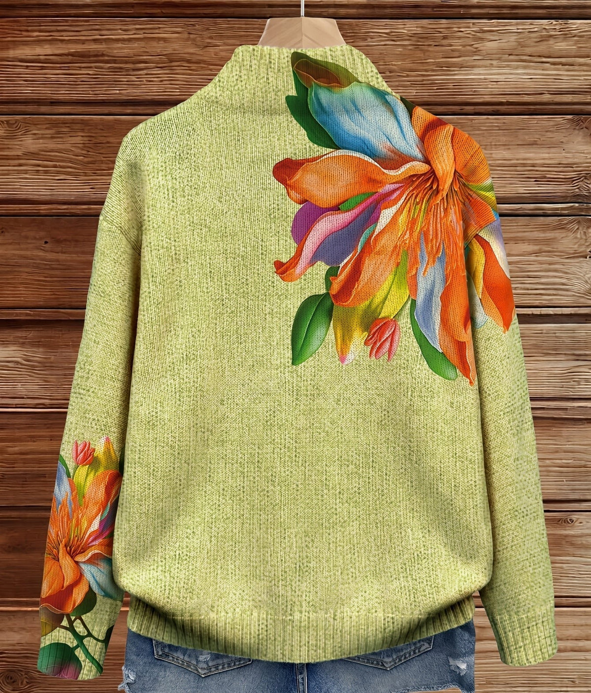 Reißverschluss-Strickjacke mit Tropischen Lilien