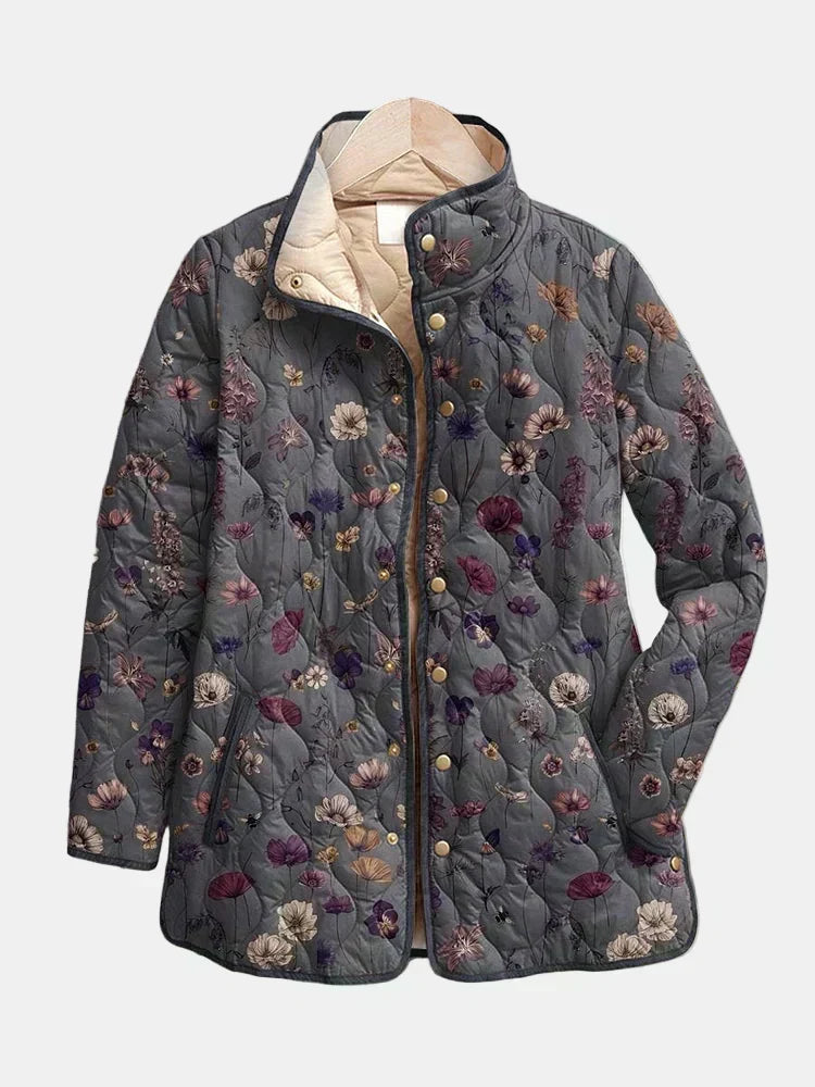 Gesteppte Jacke mit Grauem Blumenmuster