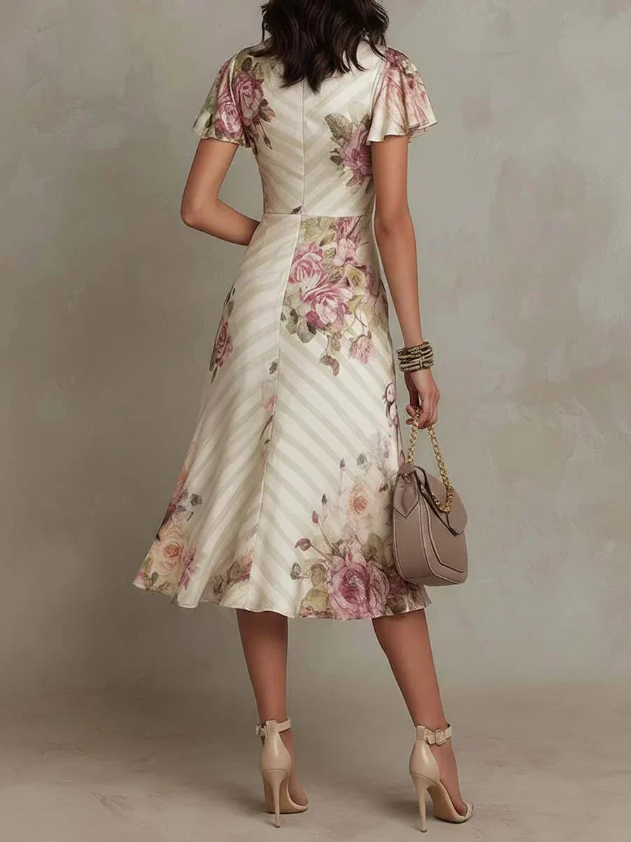 Άλμπα™ | Κομψό Floral Midi Φόρεμα με Wrap Κοπή και Ζάρες