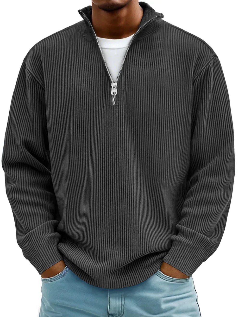 Baumwollpullover mit Kurzem Reißverschluss