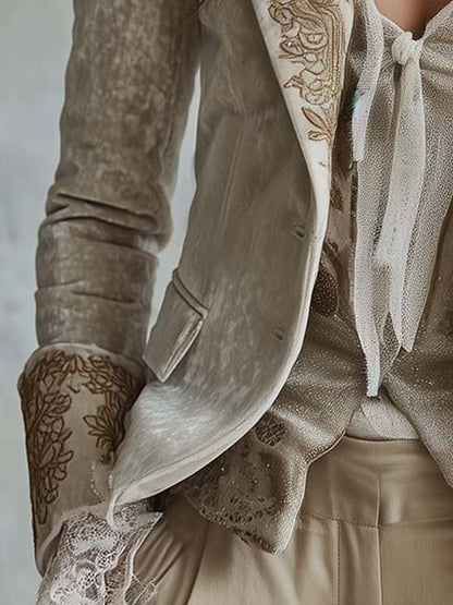 Bestickter Elfenbein-Blazer