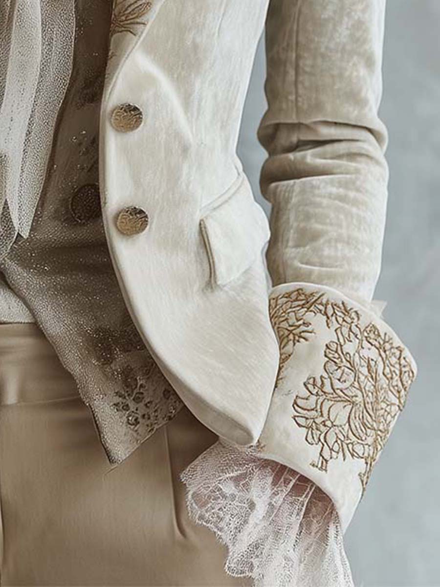 Bestickter Elfenbein-Blazer