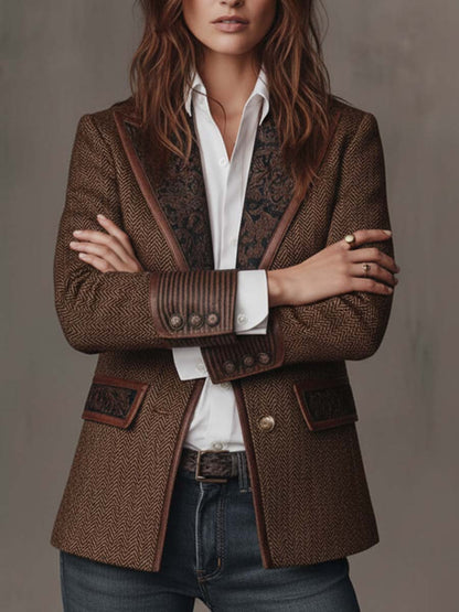 Fischgrät-Blazer mit Bedruckten Paneelen