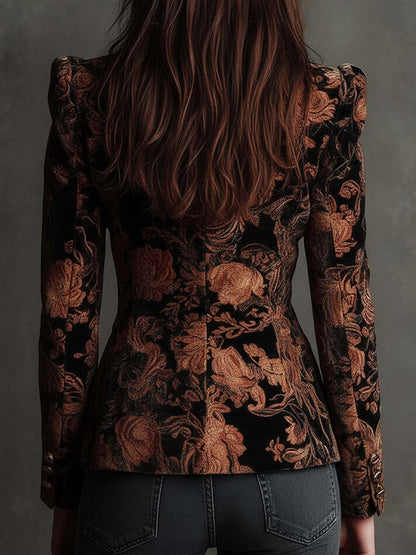 Schwarz-Bronze Blumen-Blazer