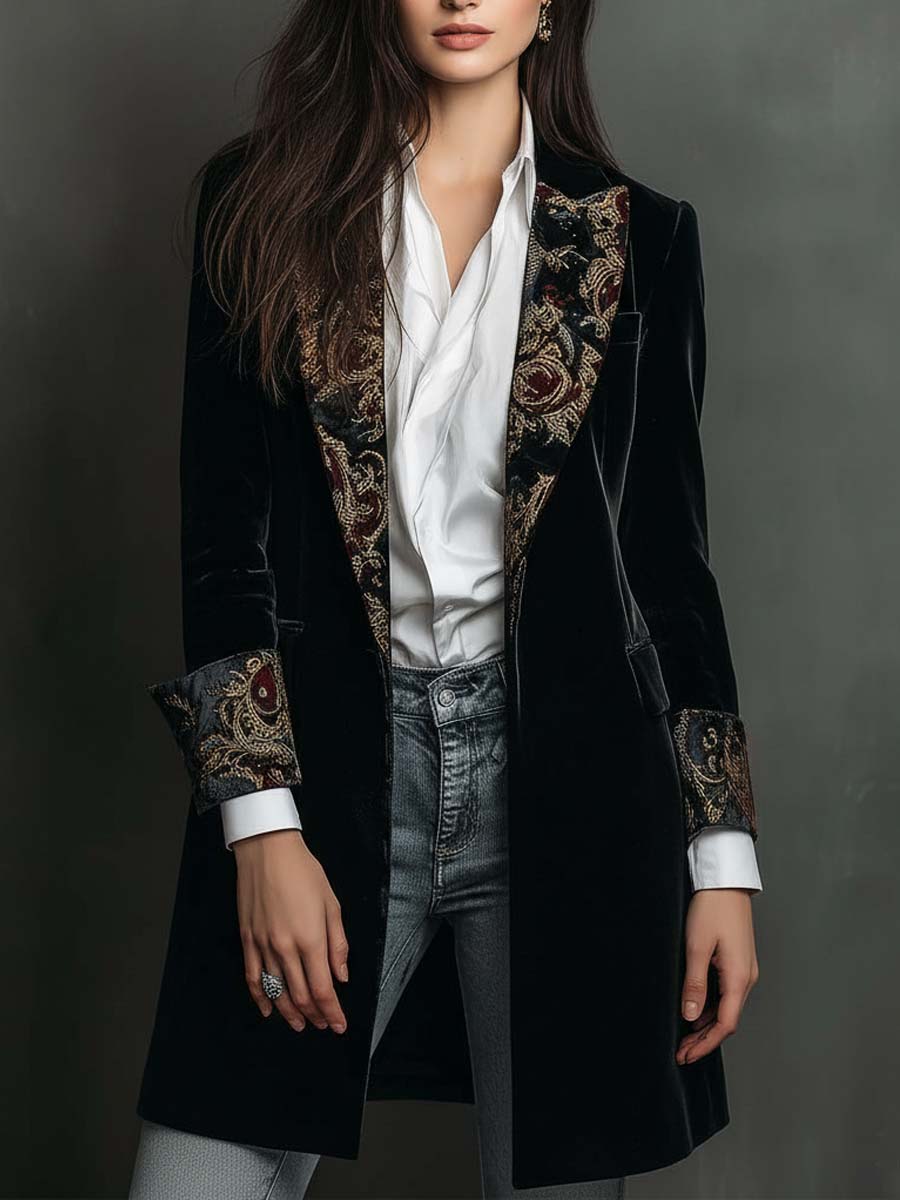Schwarzer Figurbetonter Barock-Blazer mit Revers