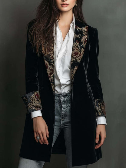 Schwarzer Figurbetonter Barock-Blazer mit Revers