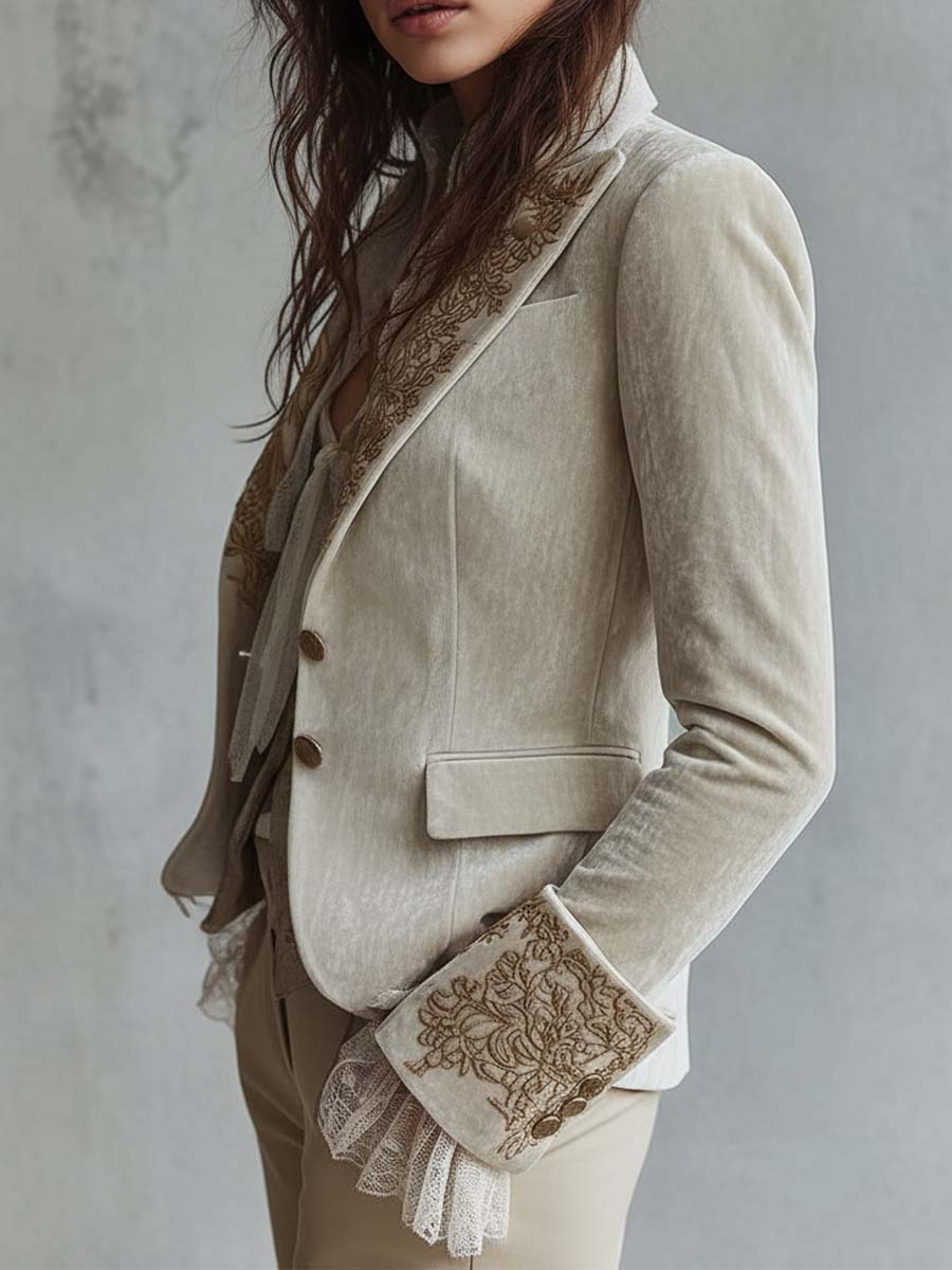 Bestickter Elfenbein-Blazer