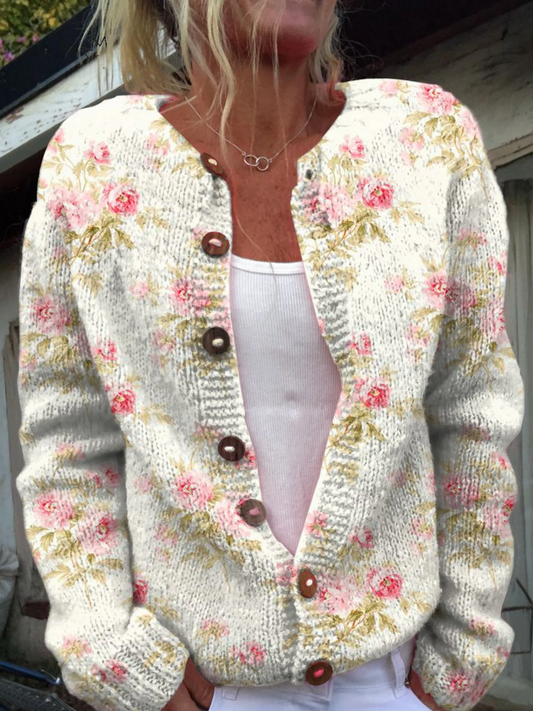 Strickjacke mit Knöpfen – Blumen Vintage IV