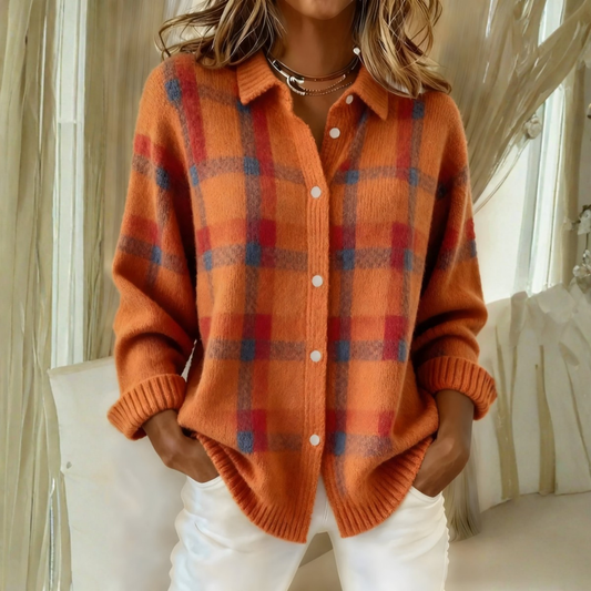 Karierte Strickjacke – Orange