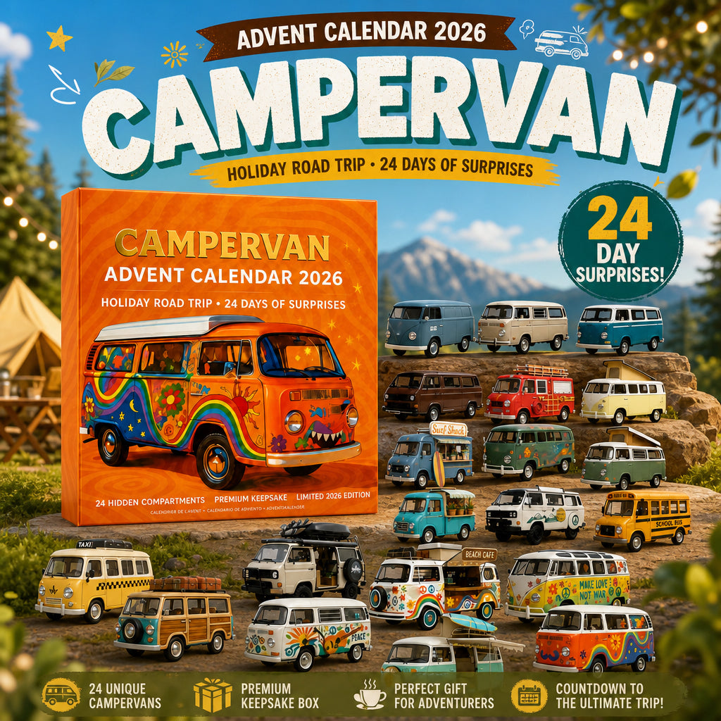 Adventskalender mit Campingbussen für Kinder 2026 — 24 Retro-Busse