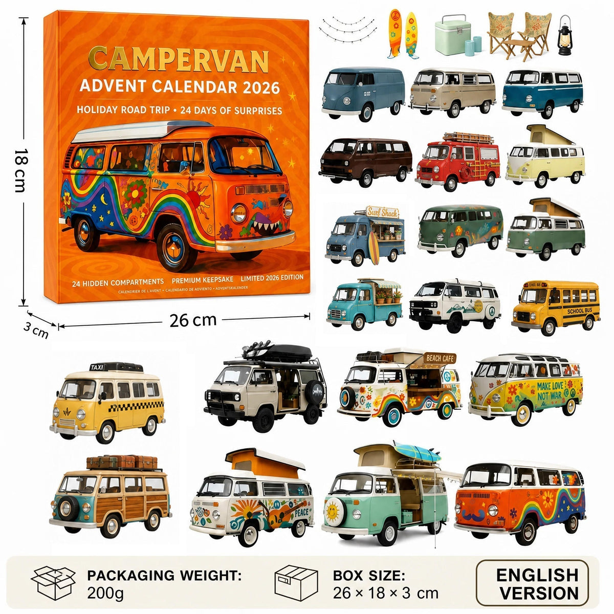 Adventskalender mit Campingbussen für Kinder 2026 — 24 Retro-Busse