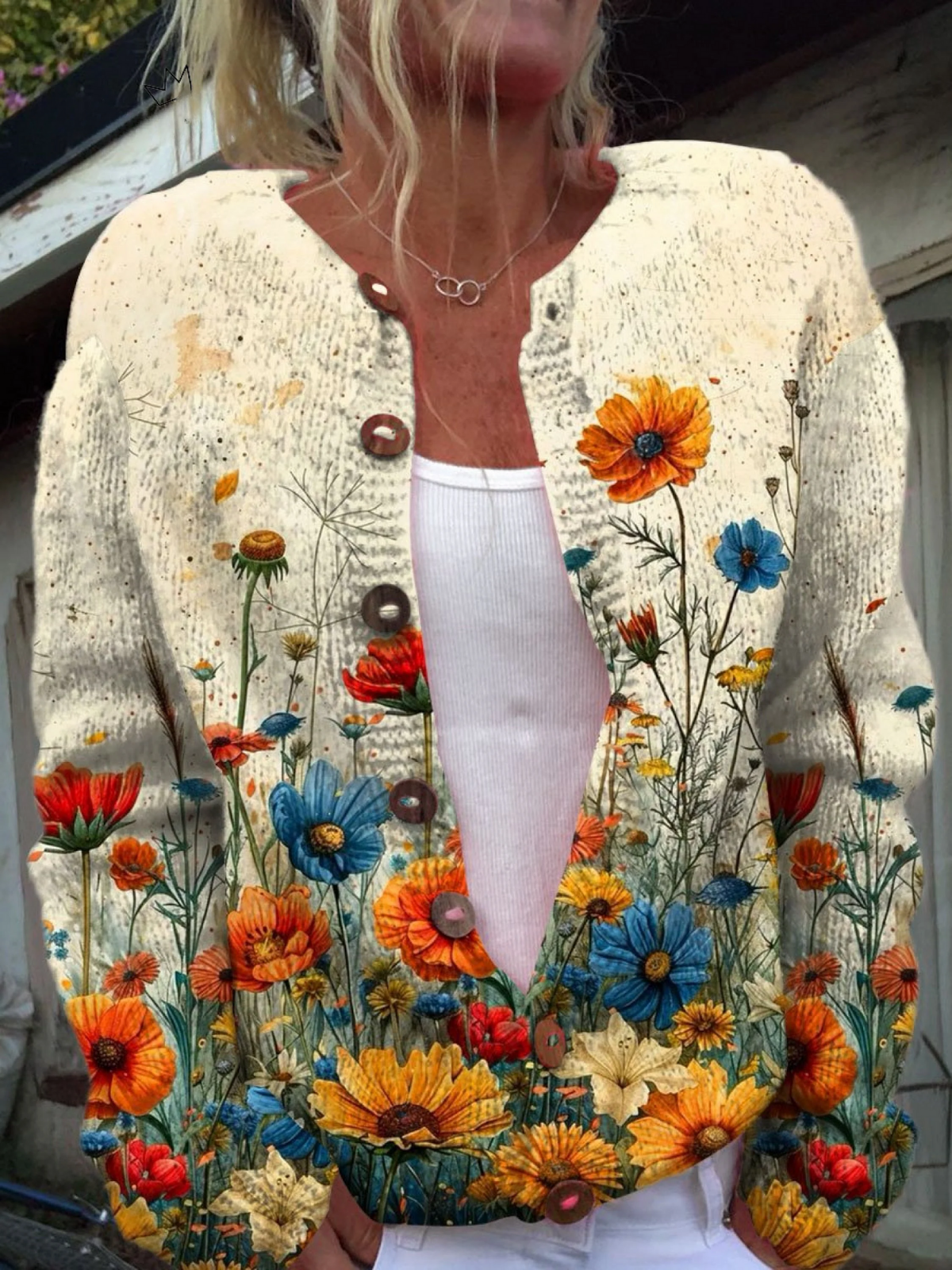 Strickjacke mit Knöpfen – Blumen Vintage VII