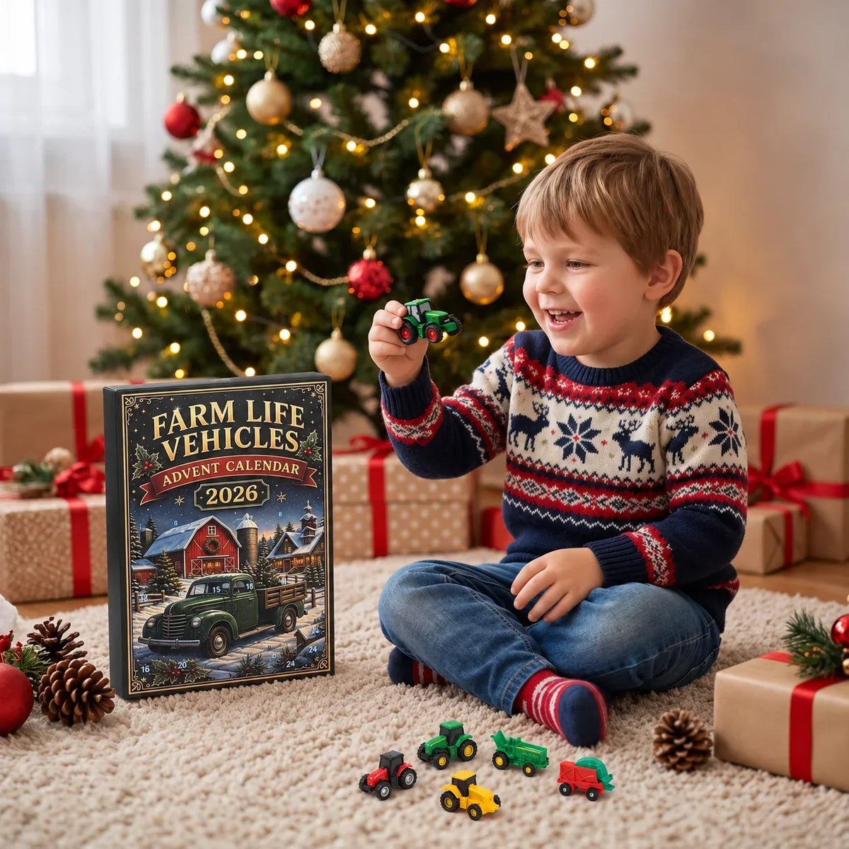 Adventskalender mit Hoffahrzeugen für Kinder 2026 — 24 Landwirtschaftsmaschinen