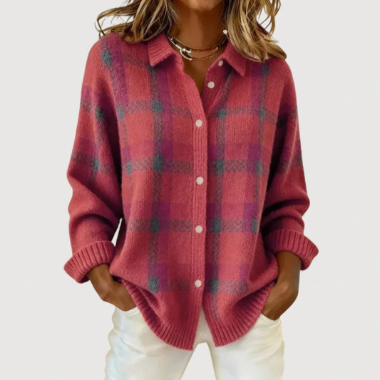 Karierte Strickjacke – Rosa