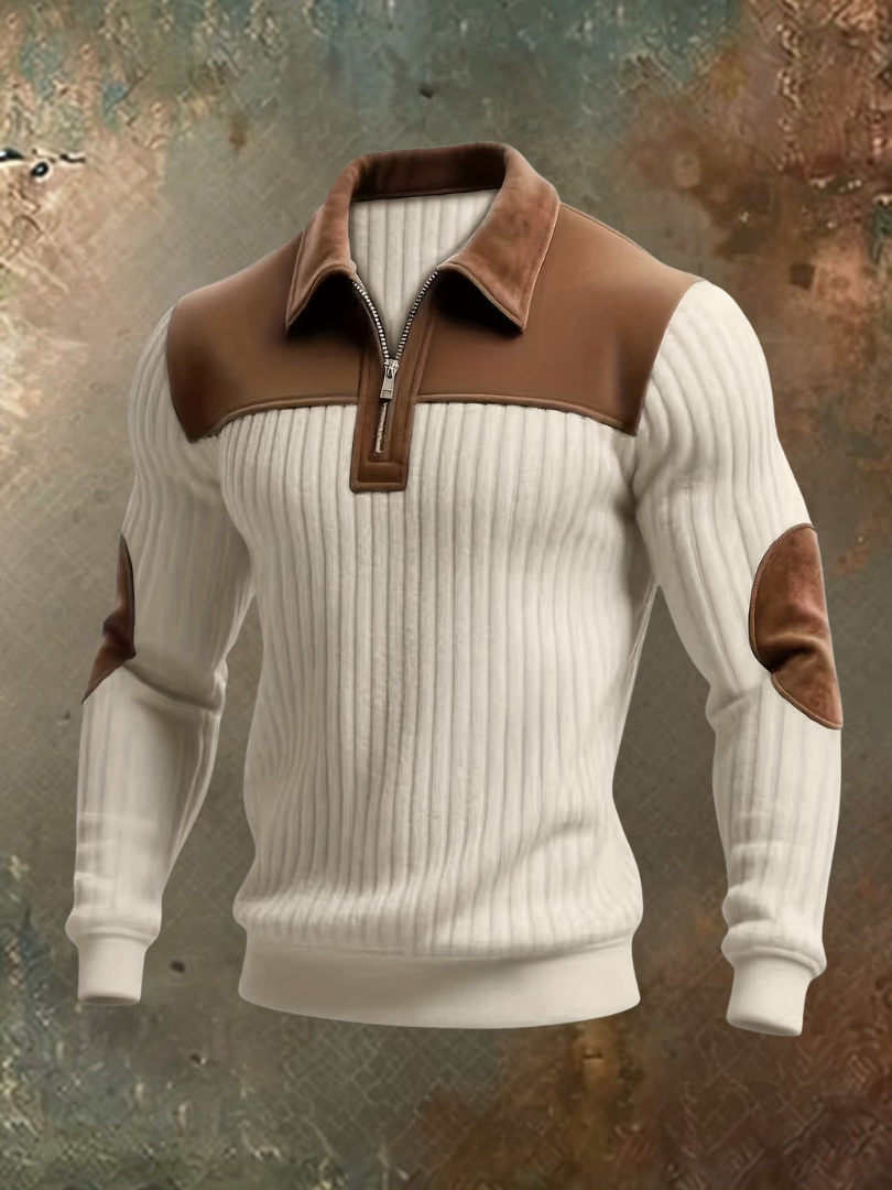 Herrenpullover mit Reißverschluss und Wildledereinsätzen