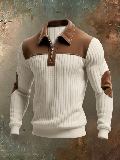Herrenpullover mit Reißverschluss und Wildledereinsätzen
