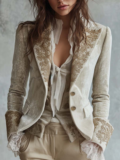 Bestickter Elfenbein-Blazer