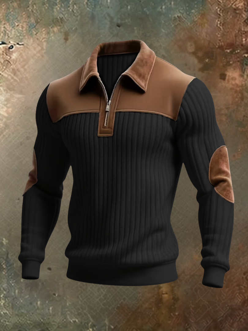 Herrenpullover mit Reißverschluss und Wildledereinsätzen