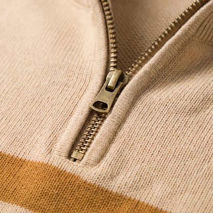 Zweifarbiger Baumwollpullover mit Reißverschluss