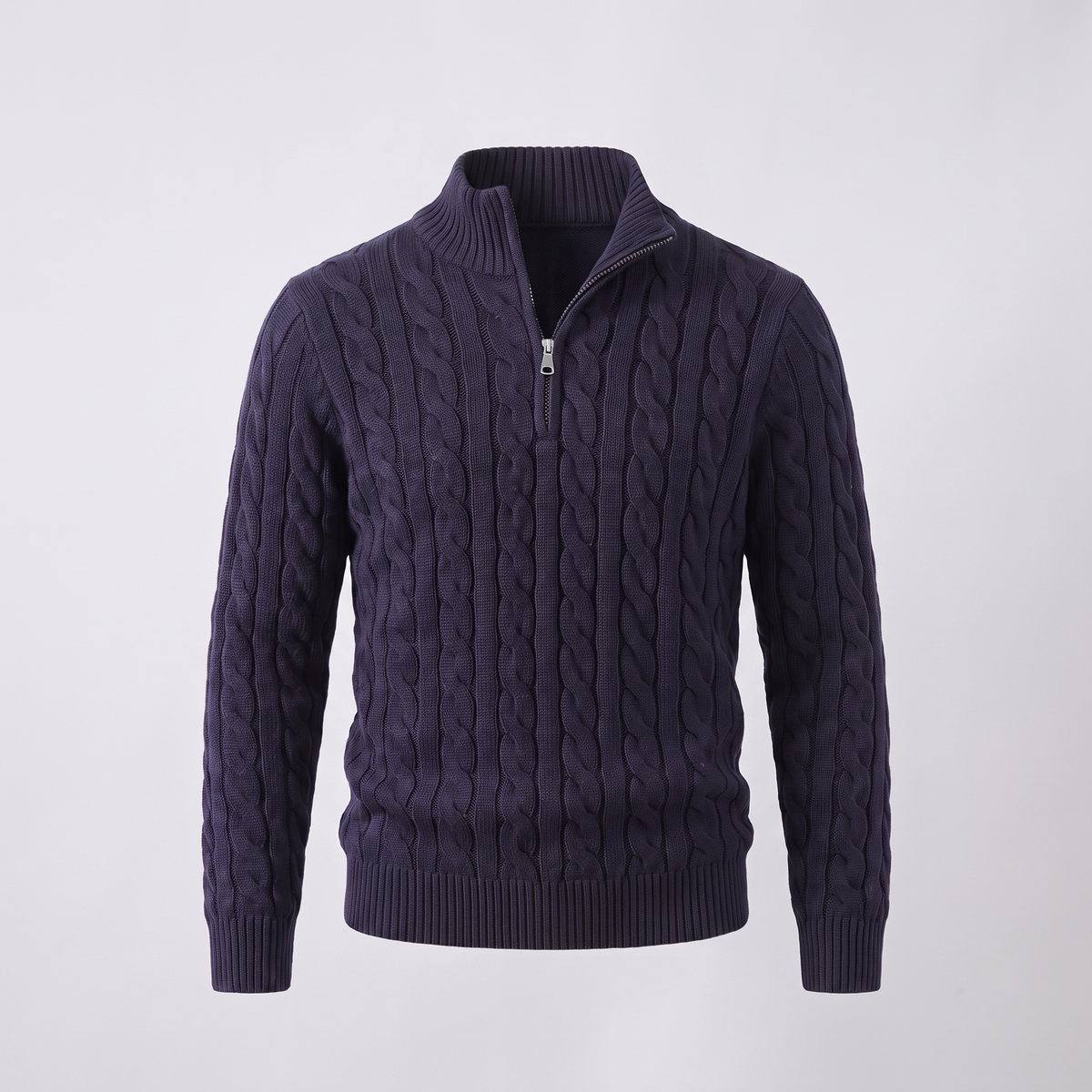 Zopfmuster-Pullover mit Reißverschluss