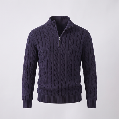 Zopfmuster-Pullover mit Reißverschluss