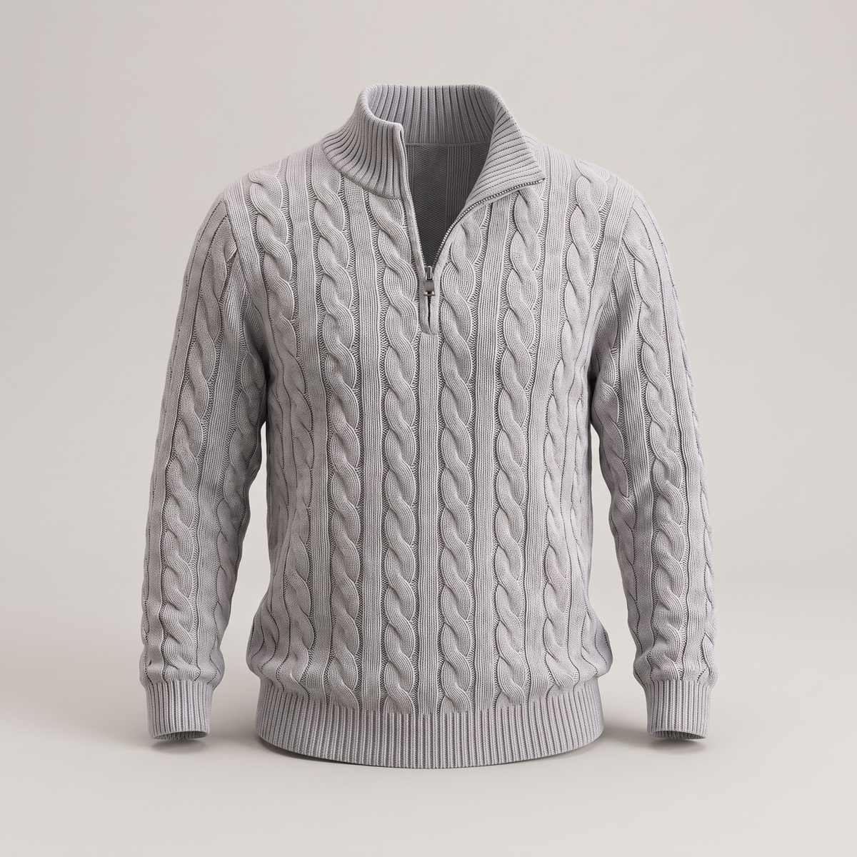 Zopfmuster-Pullover mit Reißverschluss