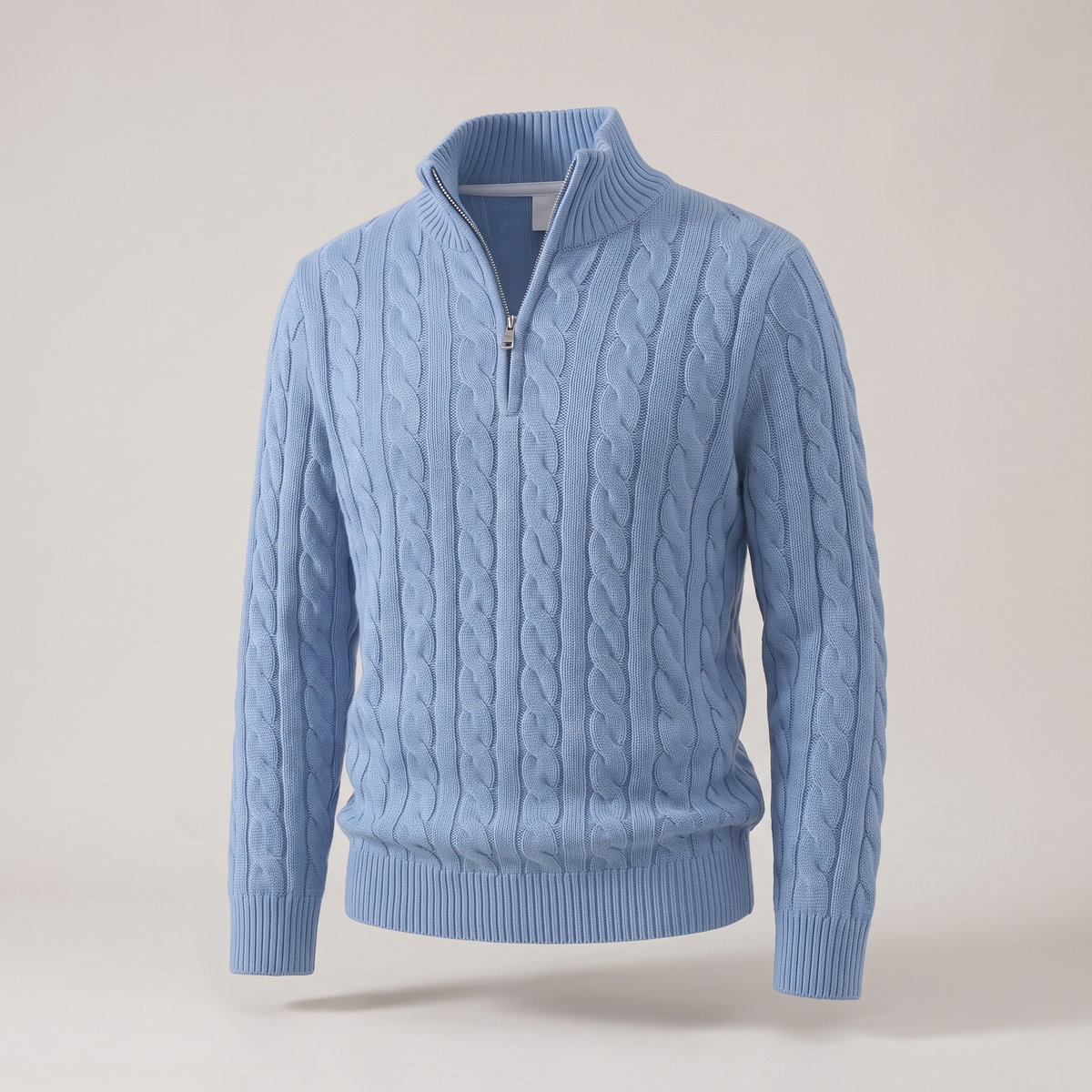 Zopfmuster-Pullover mit Reißverschluss