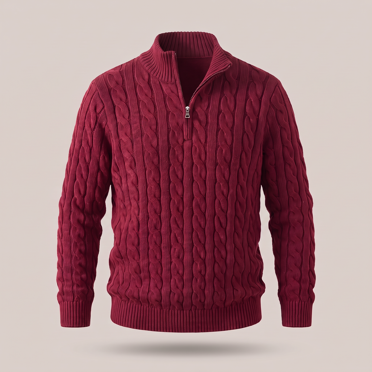 Zopfmuster-Pullover mit Reißverschluss