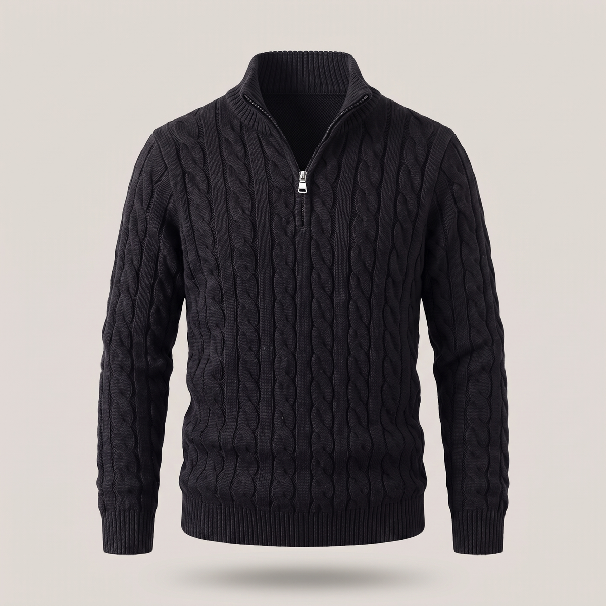 Zopfmuster-Pullover mit Reißverschluss