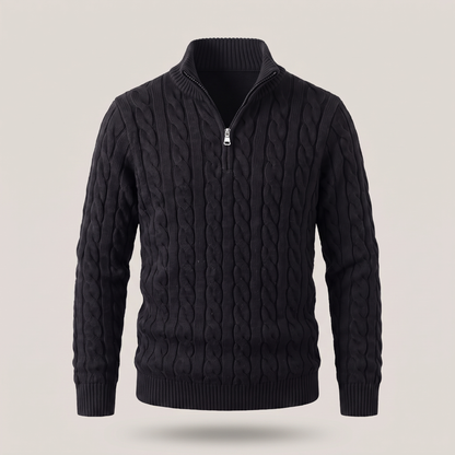 Zopfmuster-Pullover mit Reißverschluss