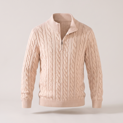 Zopfmuster-Pullover mit Reißverschluss