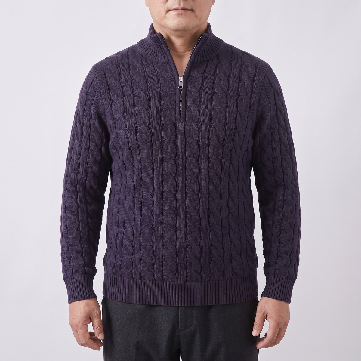 Zopfmuster-Pullover mit Reißverschluss