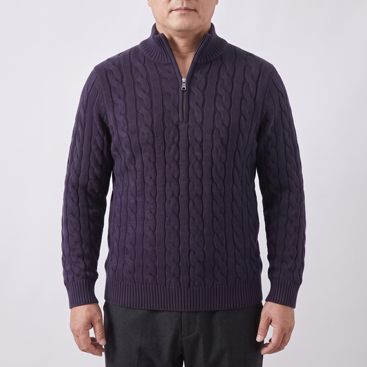Zopfmuster-Pullover mit Reißverschluss