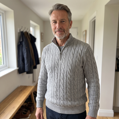 Zopfmuster-Pullover mit Reißverschluss
