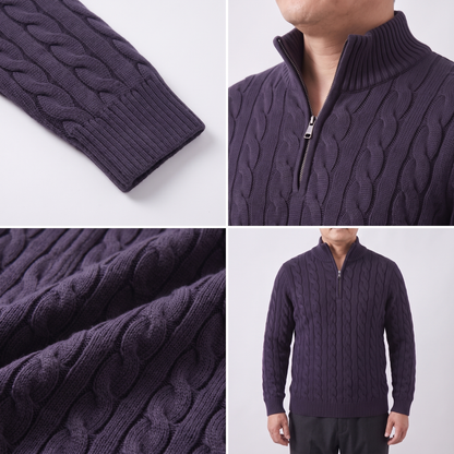 Zopfmuster-Pullover mit Reißverschluss