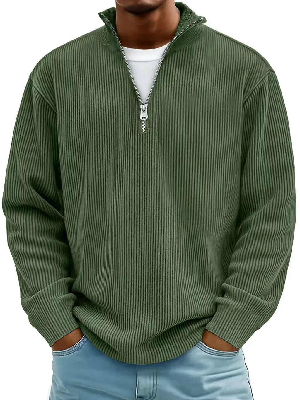 Baumwollpullover mit Kurzem Reißverschluss
