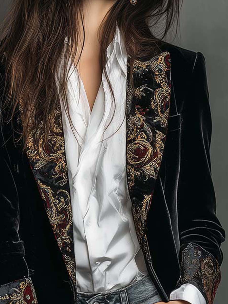 Schwarzer Figurbetonter Barock-Blazer mit Revers