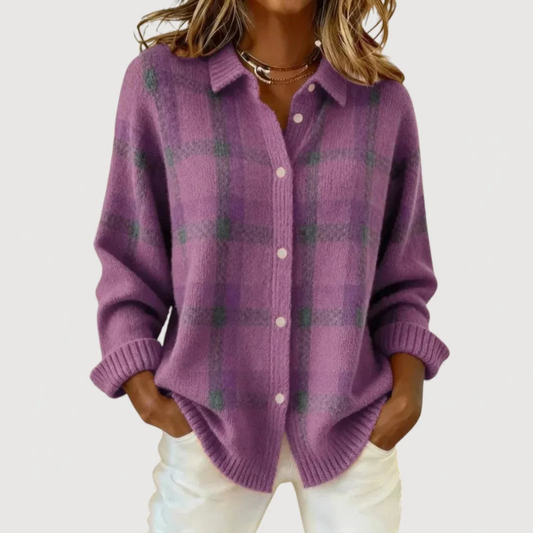 Karierte Strickjacke – Lila