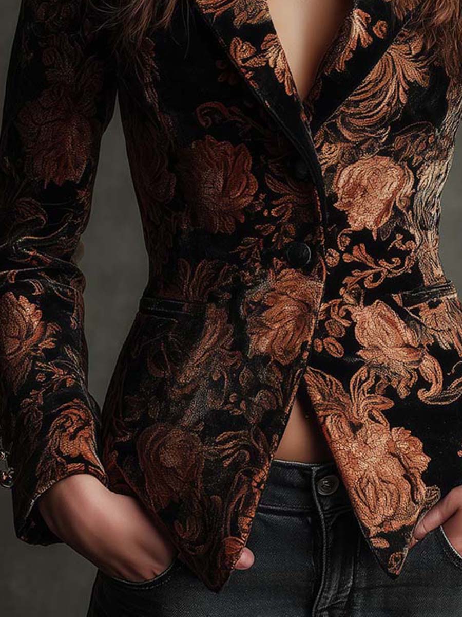 Schwarz-Bronze Blumen-Blazer