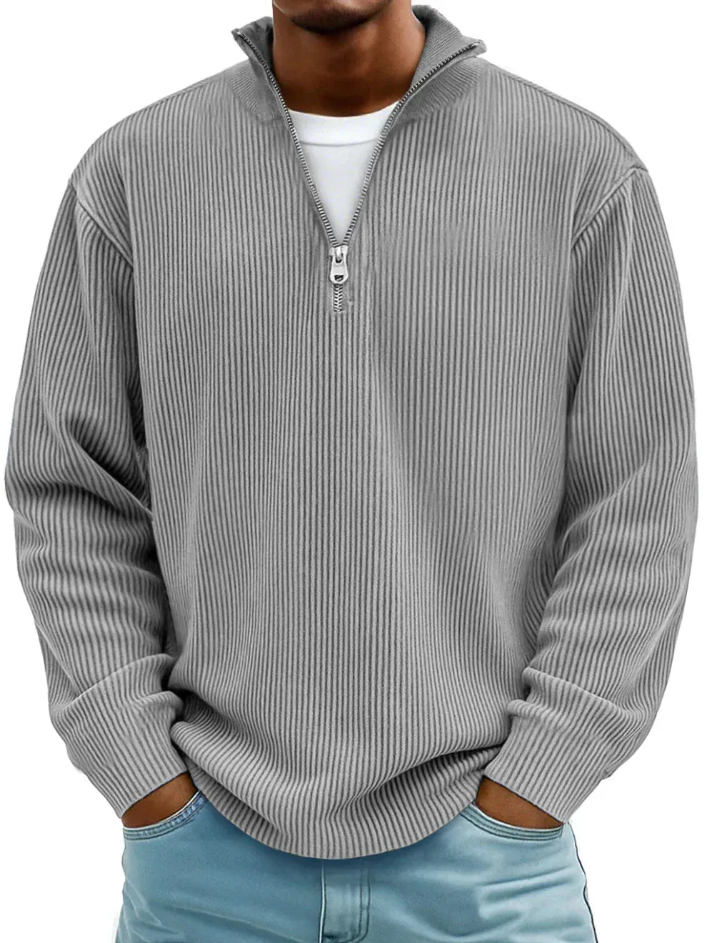 Baumwollpullover mit Kurzem Reißverschluss