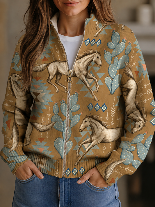 Reißverschluss-Strickjacke im Western-Stil
